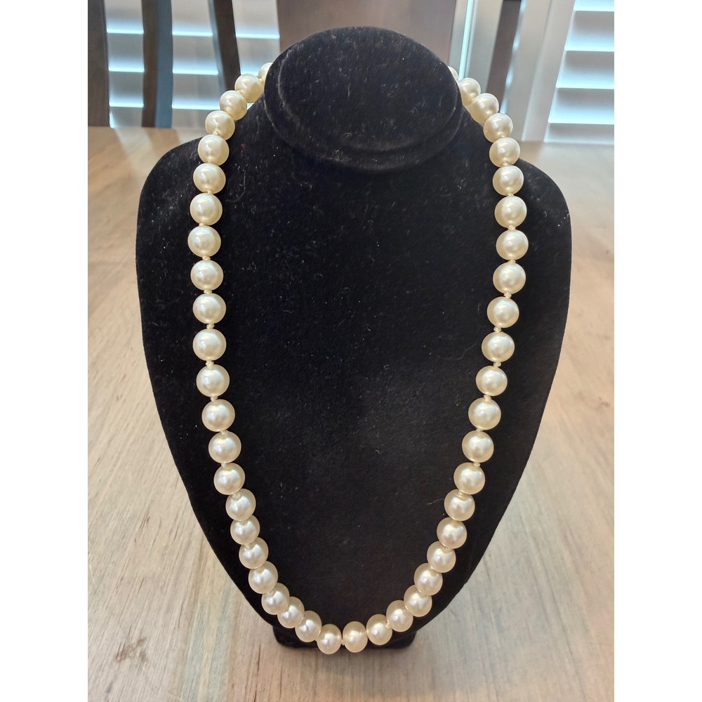 Old Money Faux Pearl Strand Necklaces 18" Cream Knotted Clasp Preppy Timeless